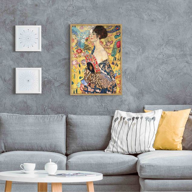 Pósters enmarcados de cuadros famosos Gustav Klimt - Lady With Fan