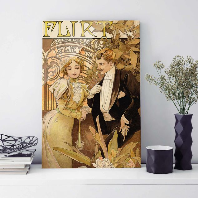 Cuadros amarillos Alfons Mucha - Advertising Poster For Flirt Biscuits