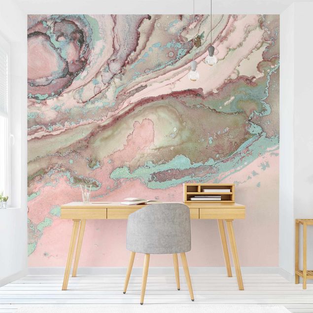 Papel pintado rosas Colour Experiments Marble Light Pink And Turquoise