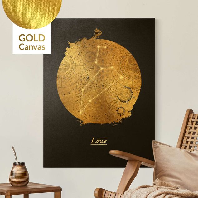 Cuadro de león Zodiac Sign Leo Gray Gold