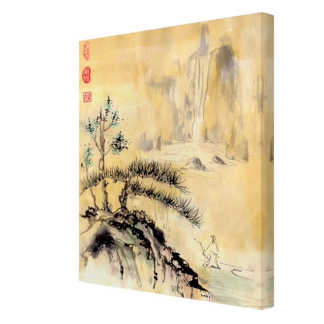 Cuadros de paisajes naturales  Japanese Watercolour Drawing Cedars And Mountains