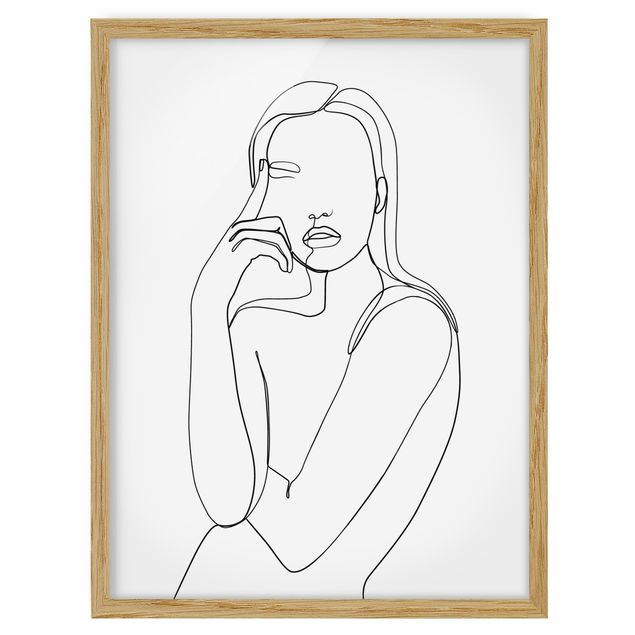 Pósters enmarcados en blanco y negro Line Art Pensive Woman Black And White