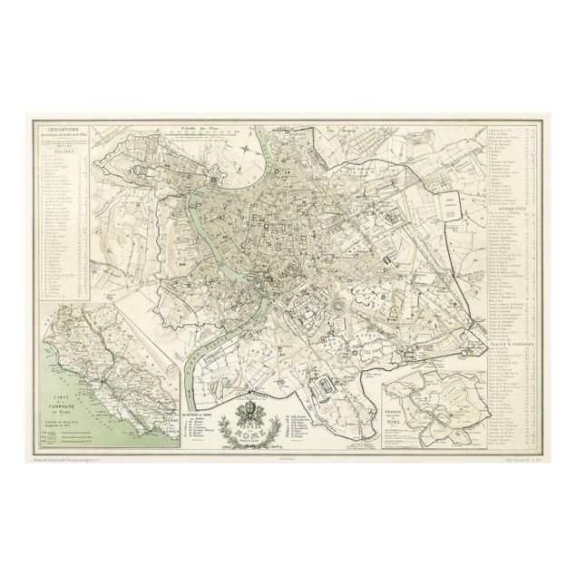 Cuadros de cristal mapamundi Vintage Map Rome Antique