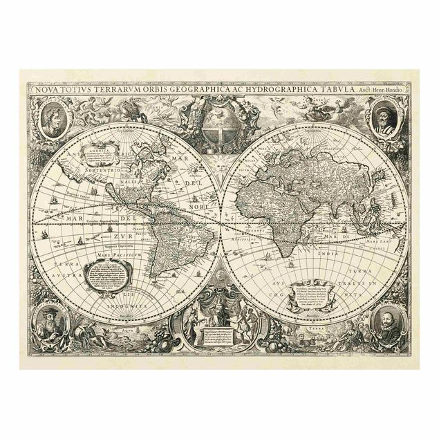 Cuadros de cristal mapamundi Vintage World Map Antique Illustration