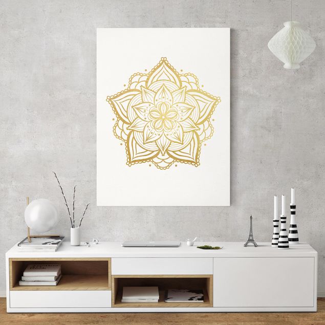 Lienzos de patrones Mandala Flower Illustration White Gold