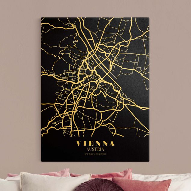 Cuadro de mapamundi Vienna City Map - Classic Black