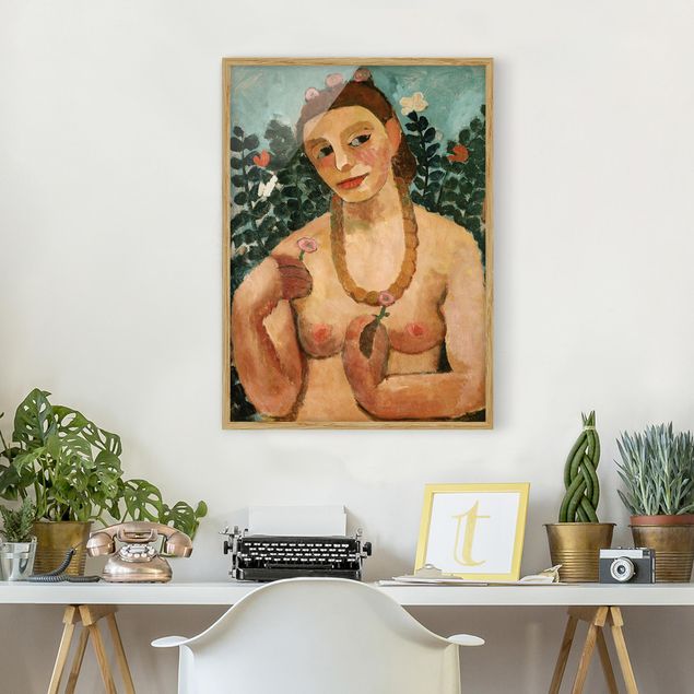 Pósters enmarcados de cuadros famosos Paula Modersohn-Becker - Self Portrait with Amber Necklace