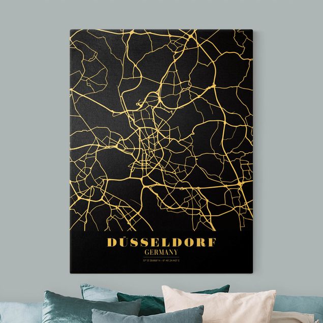 Cuadros mapamundi Dusseldorf City Map - Classic Black