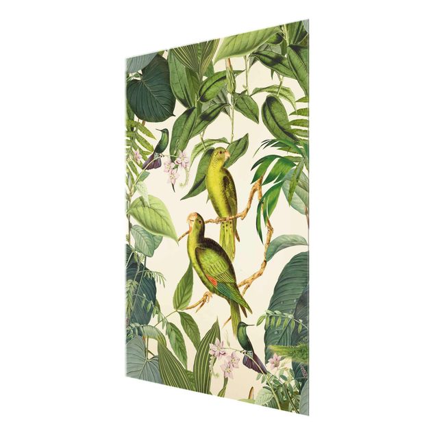 Cuadros verdes Vintage Collage - Parrots In The Jungle