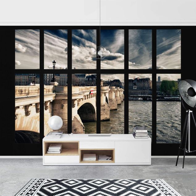 Papel pared 3d Window Bridge Paris