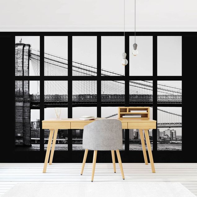 Papel pared 3d Window Bridges New York