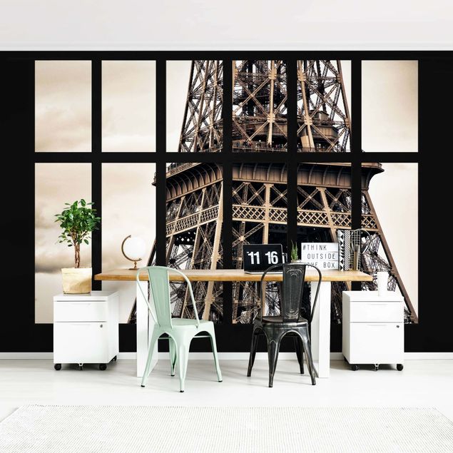 Papel pintado París Window Eiffel Tower Paris