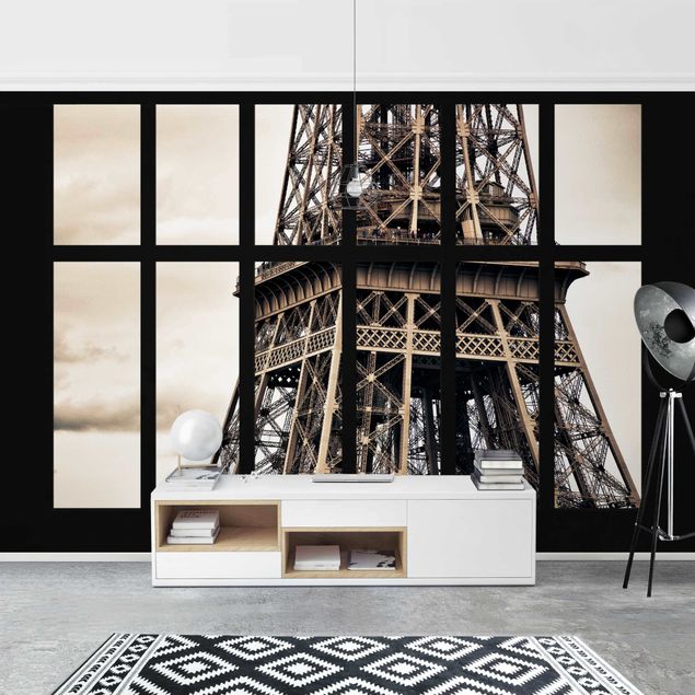 Papel 3d para pared Window Eiffel Tower Paris