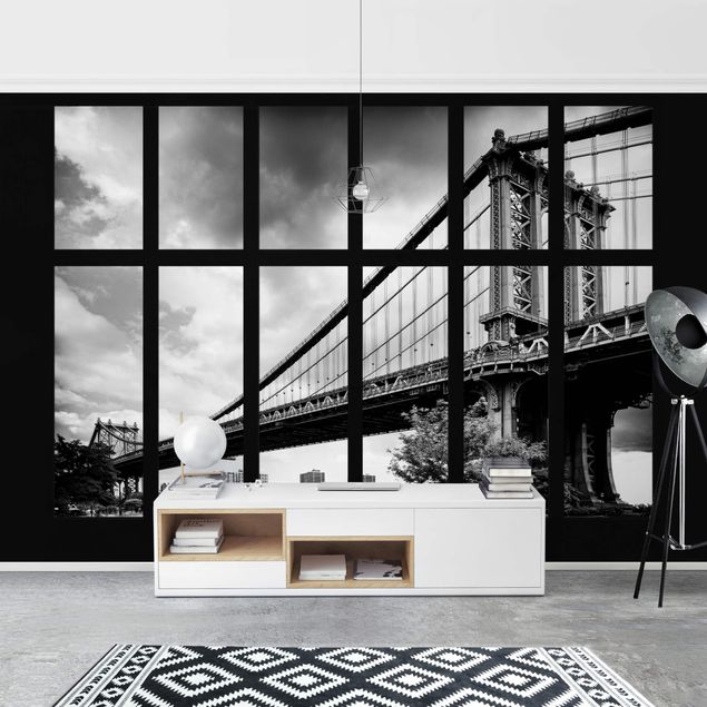Papel pintado 3d Window Manhattan Bridge NY