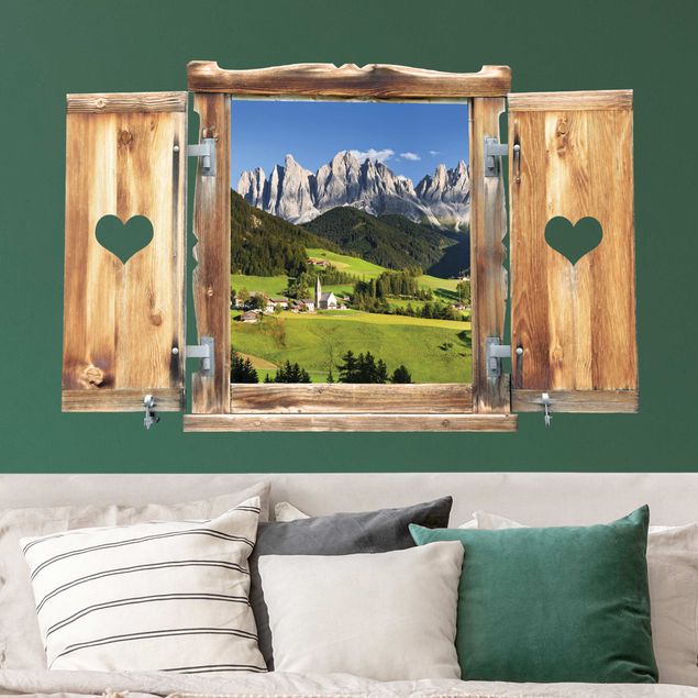Pegatinas 3d pared Window with heart Geislerspitzen in South Tyrol