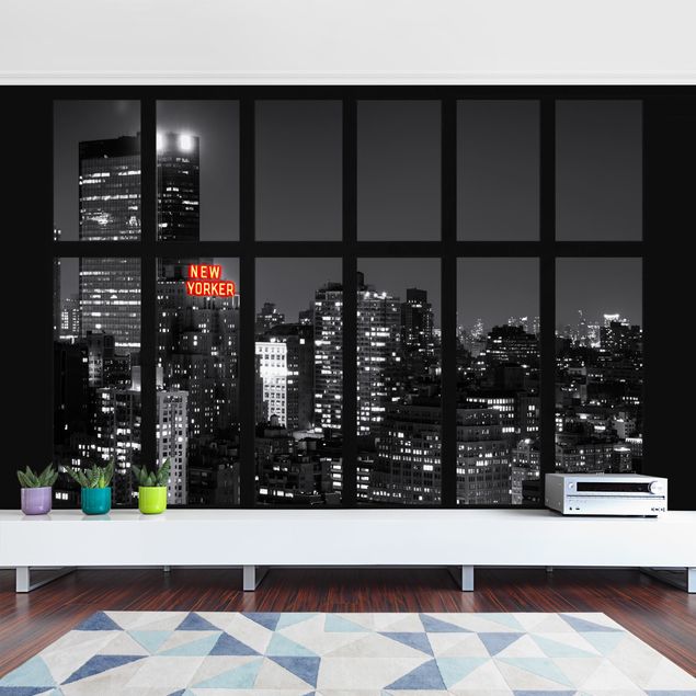 papel pintado arquitectura Window New York Night Skyline