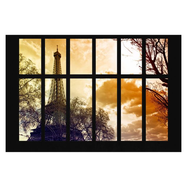 Papel pintado moderno Window Sunrise Paris Eiffel Tower