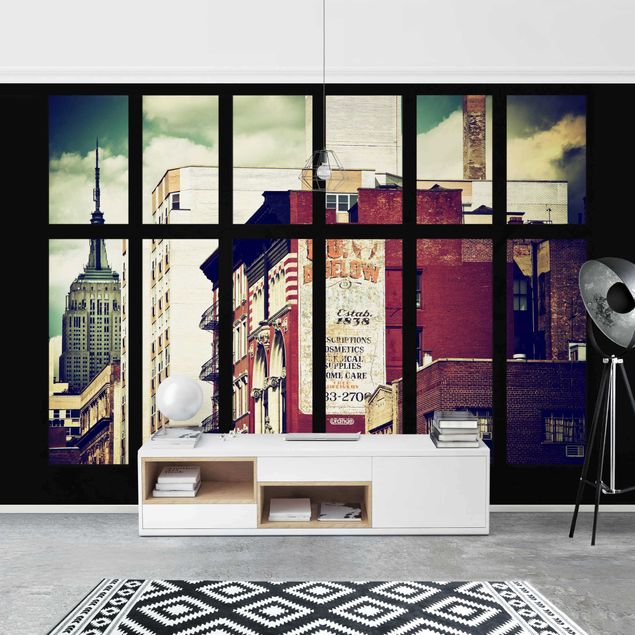 Papel pared 3d Window View Of New York Building Vintage