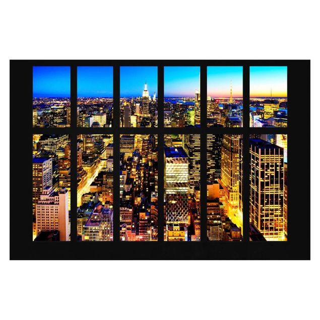 Papel pintado moderno Window View Manhattan Skyline At Night