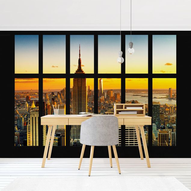 Papel pared 3d Window View Manhattan Skyline Sunset