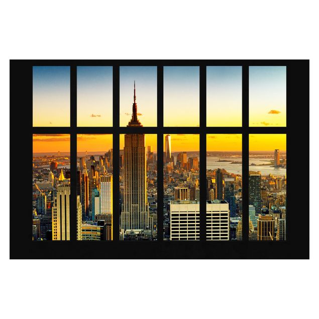Papeles pintados modernos Window View Manhattan Skyline Sunset