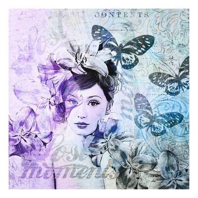 Cuadros de retratos Shabby Chic Collage - Portrait With Butterflies