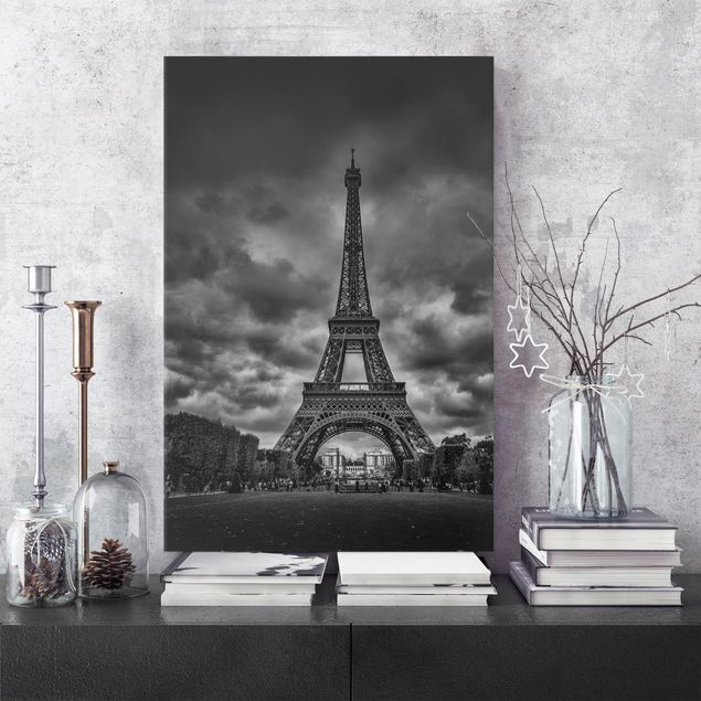 Decoración de cocinas Eiffel Tower In Front Of Clouds In Black And White