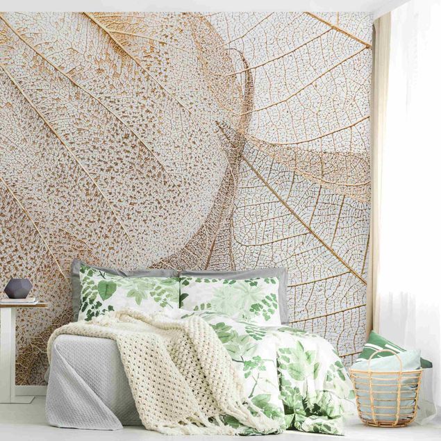 Papel pared flores Delicate Leaf Structure In Gold