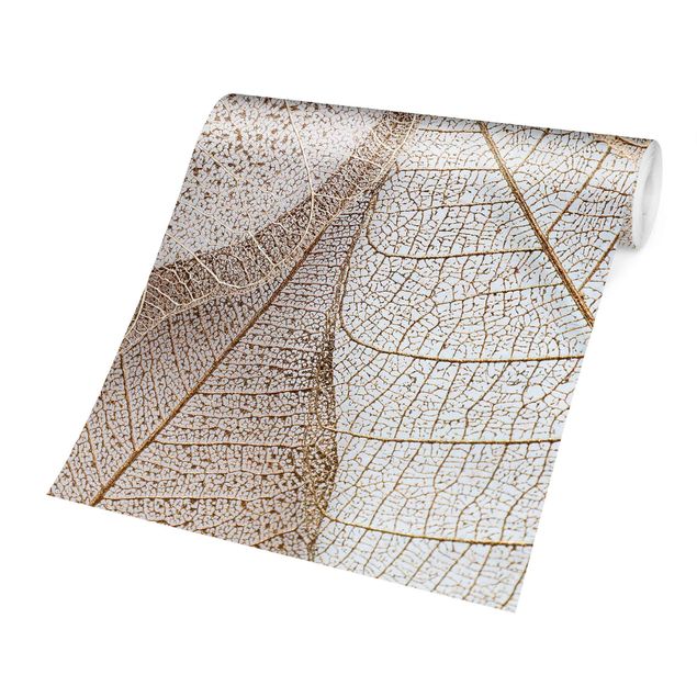 Papel pintado tonos beige Delicate Leaf Structure In Gold