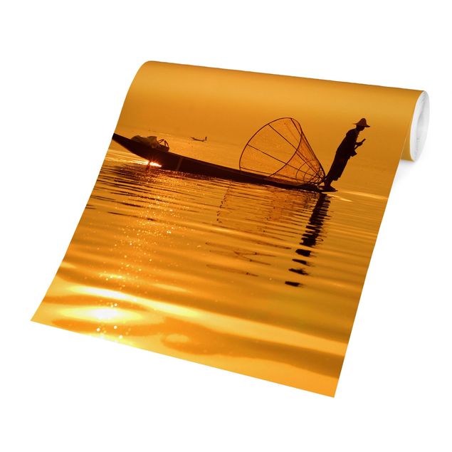 Papel pintado moderno Fisherman And Sunrise