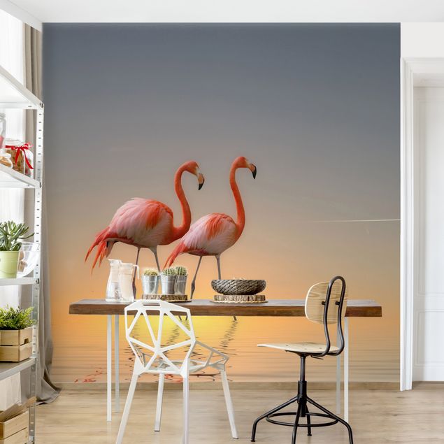 Papel pintado aves Flamingo Love