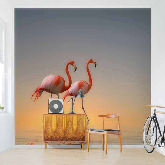 Papel pintado puesta de sol Flamingo Love