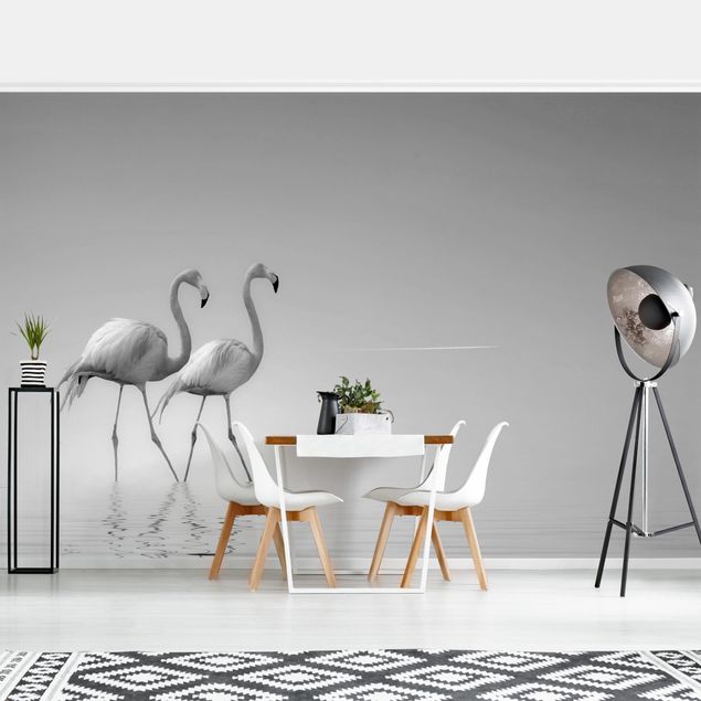 Papel pintado salón moderno Flamingo Love Black And White