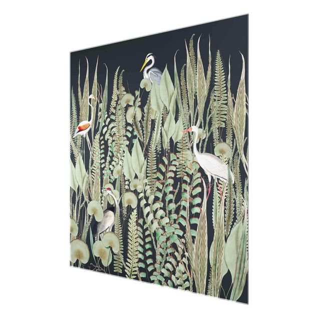 Cuadros decorativos Flamingo And Stork With Plants On Green