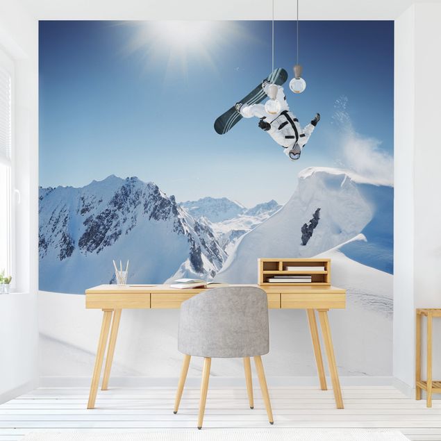 Papel pared montañas Flying Snowboarder