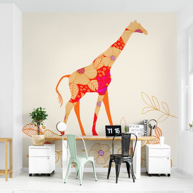 Papel pintado infantil animales Floral Giraffe