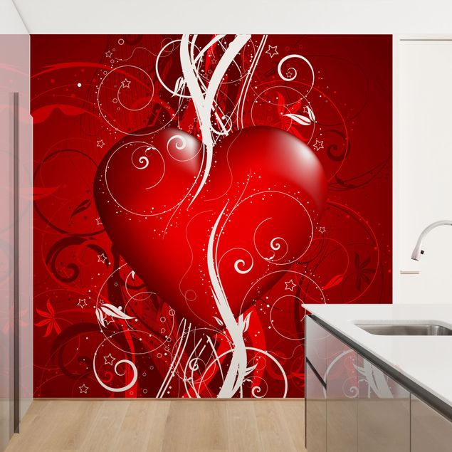 Papel pintado tonos rojos Floral Heart