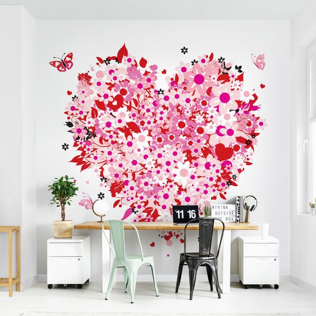 Papel pintado con patrones Floral Retro Heart