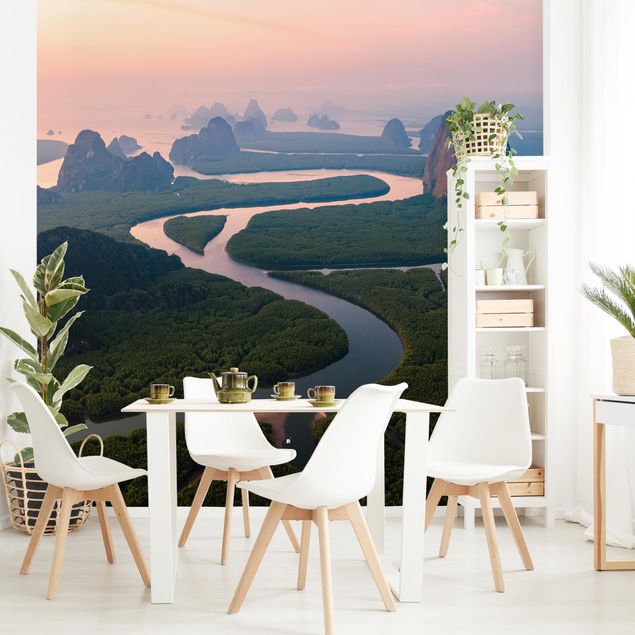 Papel pared verde River Landscape In Thailand