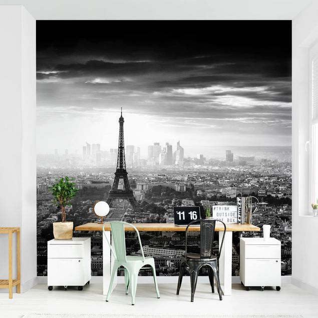 Papel pintado salón moderno The Eiffel Tower From Above Black And White