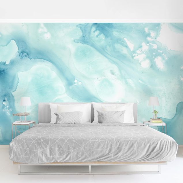 Papel pintado moderno Emulsion In White And Turquoise I