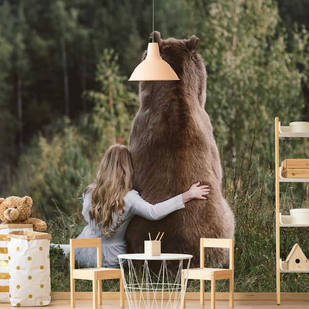 Papel pintado animales Girl With Brown Bear