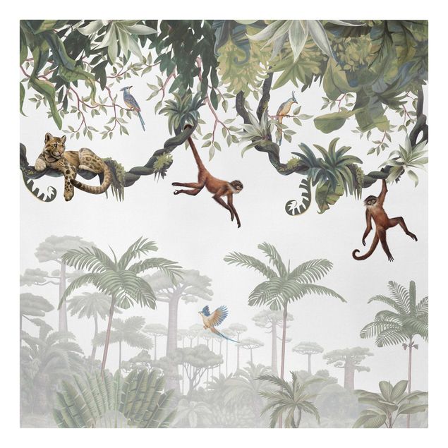 Cuadros paisajes Cheeky monkeys in tropical canopies