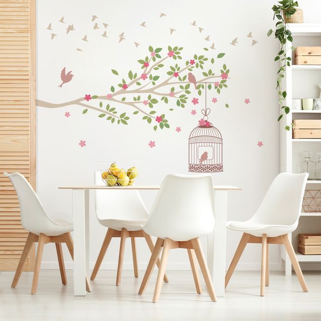 Vinilos pared Spring branch with birdcage