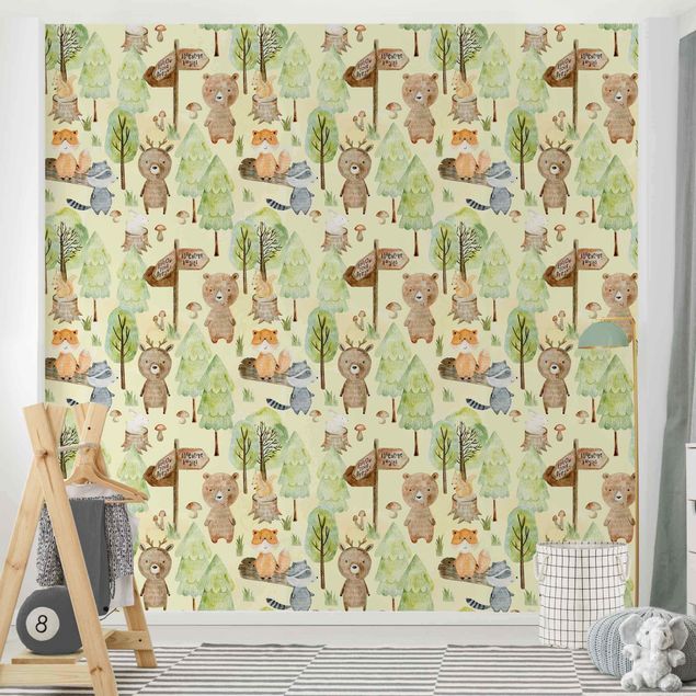 Papel pared animales Fox Forest Adventure Illustration