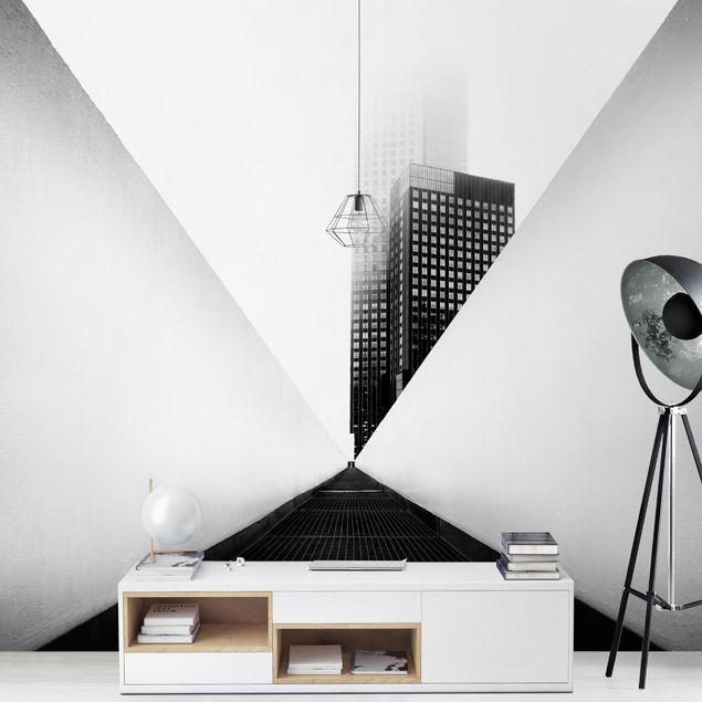 Papel pintado estilo industrial Geometrical Architecture Study Black And White