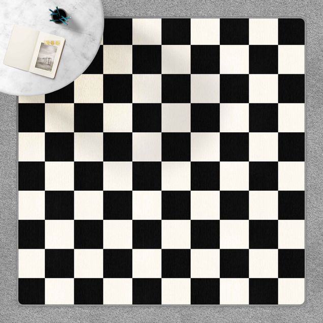 Alfombra blanco y negro Geometrical Pattern Chessboard Black And White
