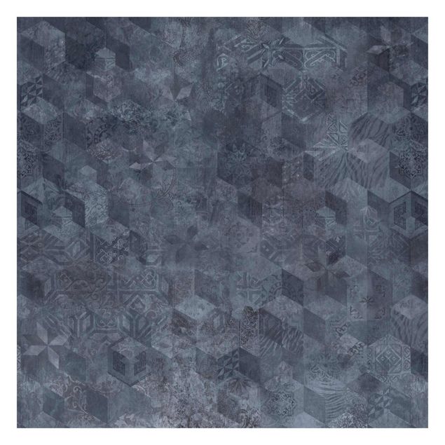 Papel pared azul Geometrical Vintage Pattern with Ornaments Blue