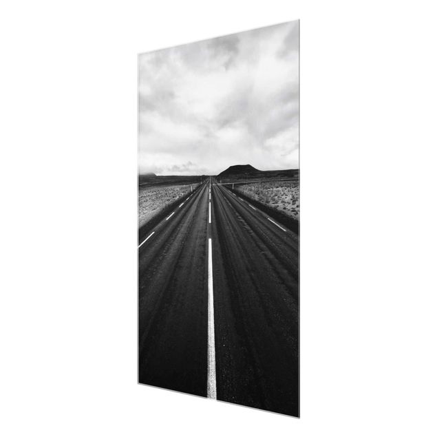 Cuadros en blanco y negro Straight Road In Iceland