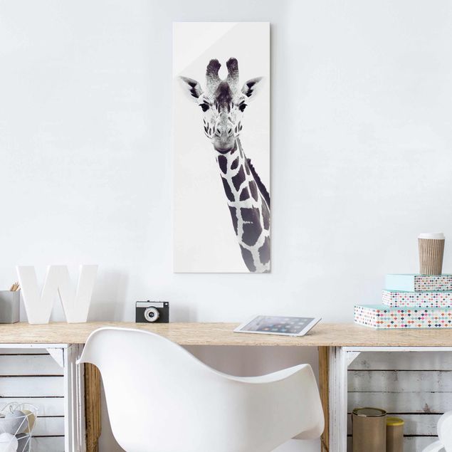 Cuadros de cristal blanco y negro Giraffe Portrait In Black And White